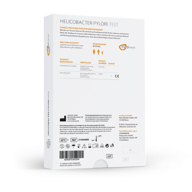 Medivere Helicobacter pylori Test – Rückseite mit Testinhalt